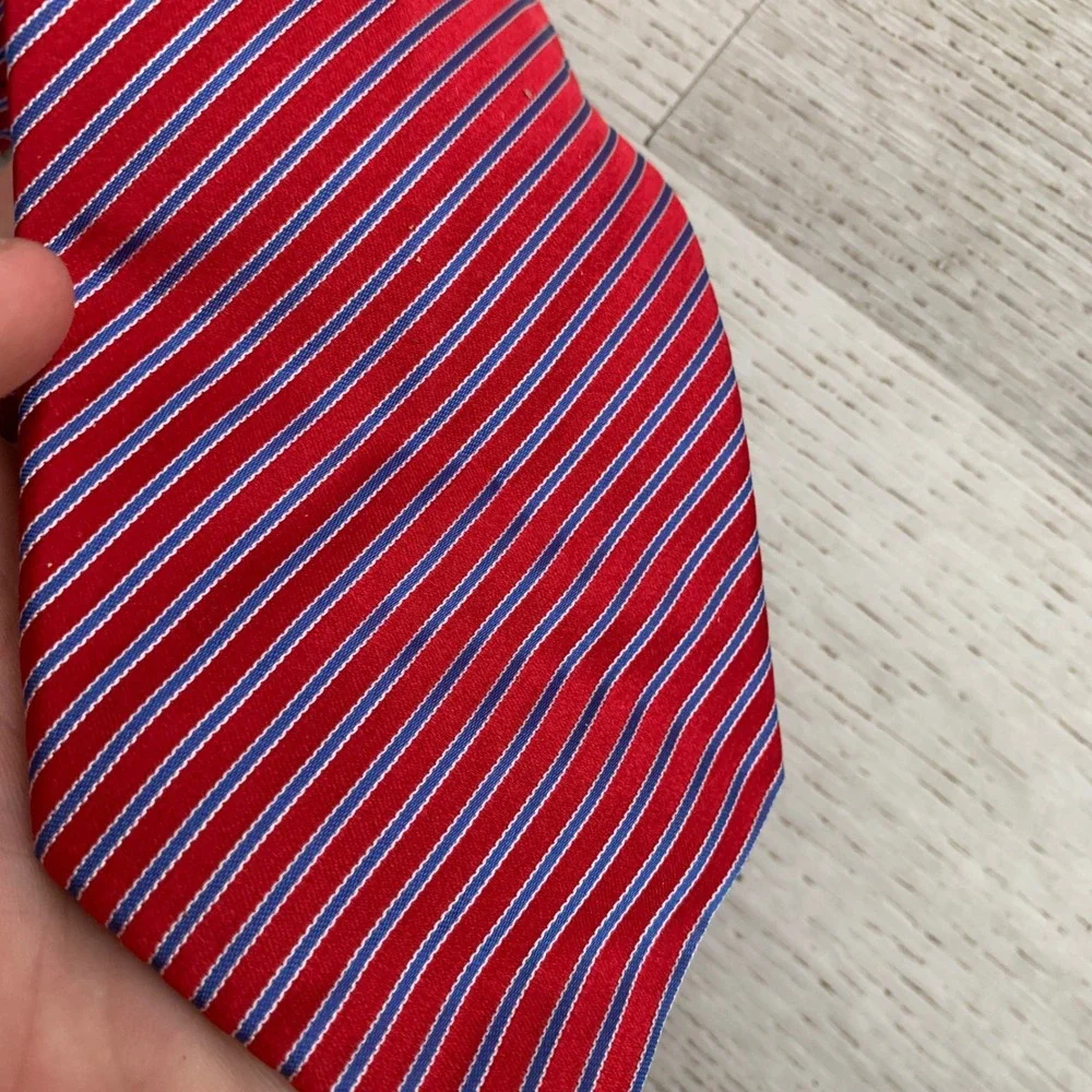 Robert Jensen Red Blue White Striped Silk Tie Hand Sewn Italy Mens Necktie
